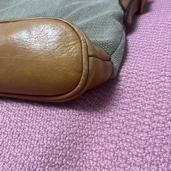 FOSSIL MADDOX Leather Khaki Canvas Bucket Crossbody Shoulder Bag Traveler - Picture 11 of 15